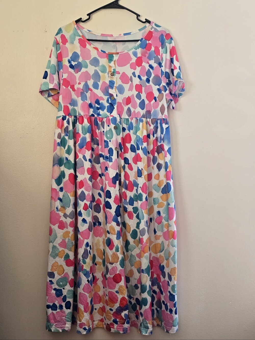 Women’s Multicolor Dot-Print Maxi Dress with Short Sleeves